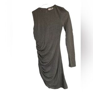 4th & Reckless Small One Shoulder Ruched Metallic Silver Dress Occasion Holiday